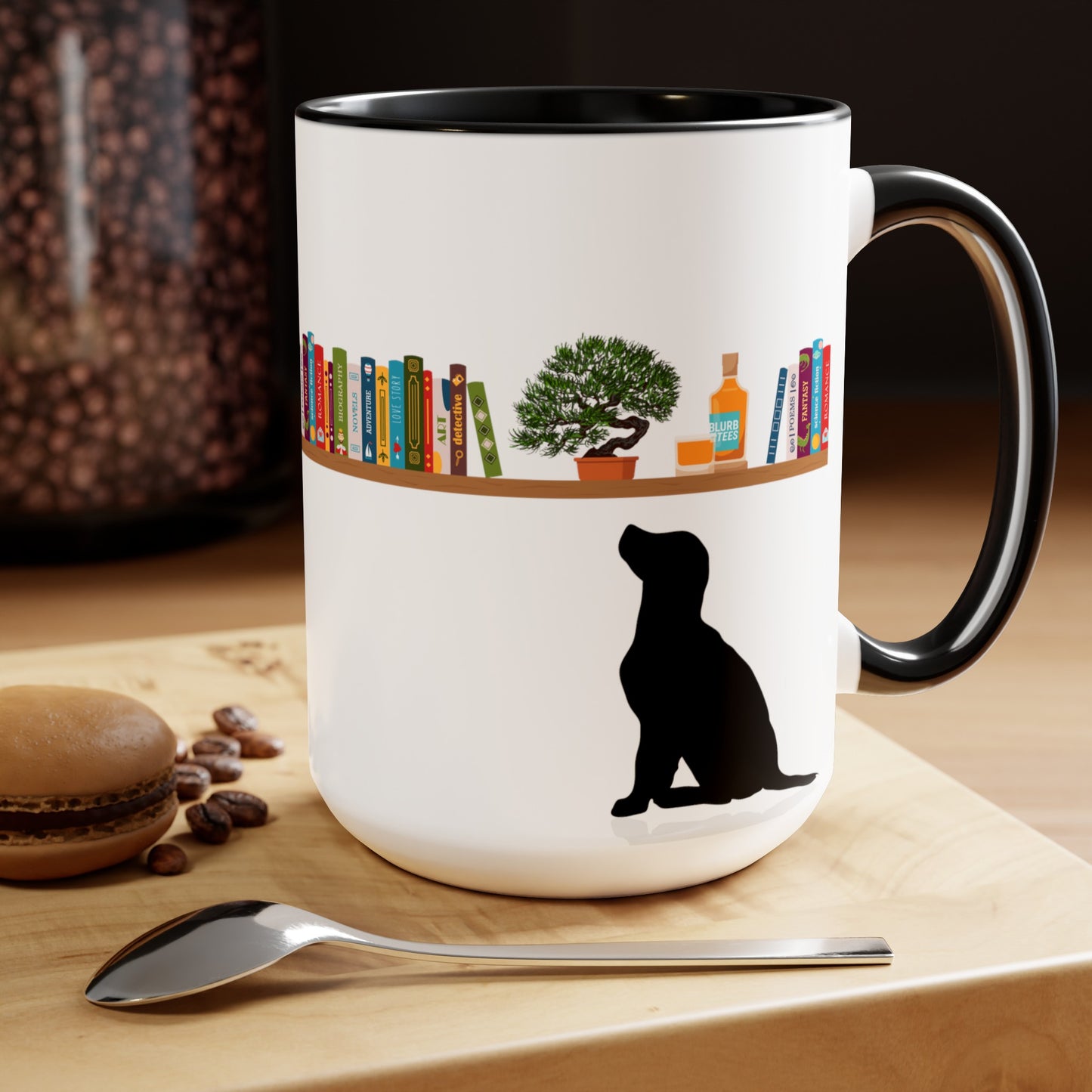 Books, Bonsai, Blurbon and Black Lab Coffee Mug