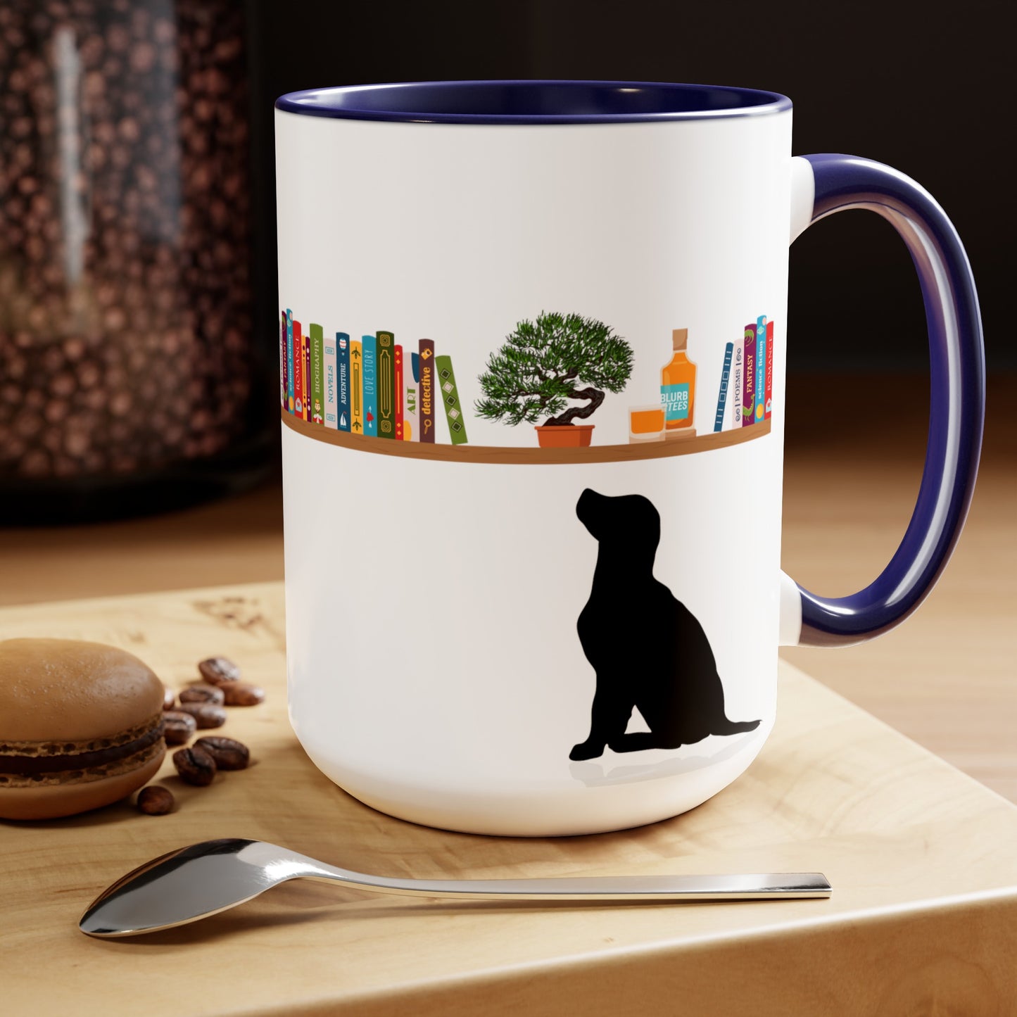 Books, Bonsai, Blurbon and Black Lab Coffee Mug