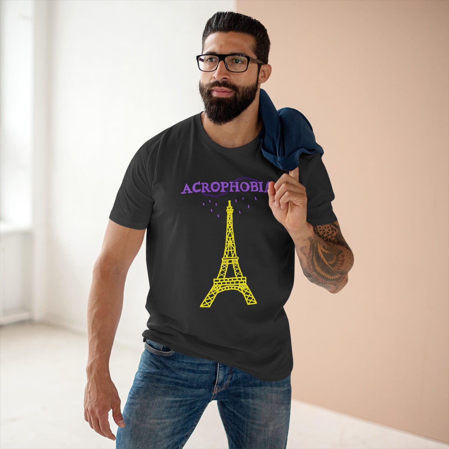 This Acrophobia Graphic Funny T-Shirt is designed to add some humor to your wardrobe while raising awareness for acrophobia (fear of heights). With its bold graphic and comfortable fit, this shirt is a great conversation starter and a fun way to show your support for those struggling with acrophobia.